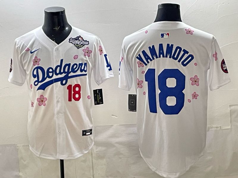 Men 2025 Los Angeles Dodgers #18 Yamamoto White Sakura Edition Nike MLB Jersey style 007
